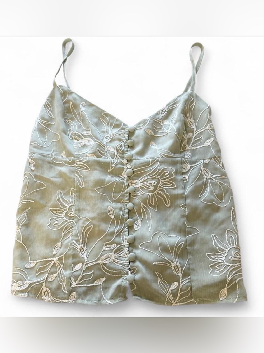 Edikted sage green floral embroidered top